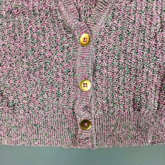 J.Jill Pink Green Cotton Knit Button Cardigan M Petite Cozy Textured - Picture 4 of 7